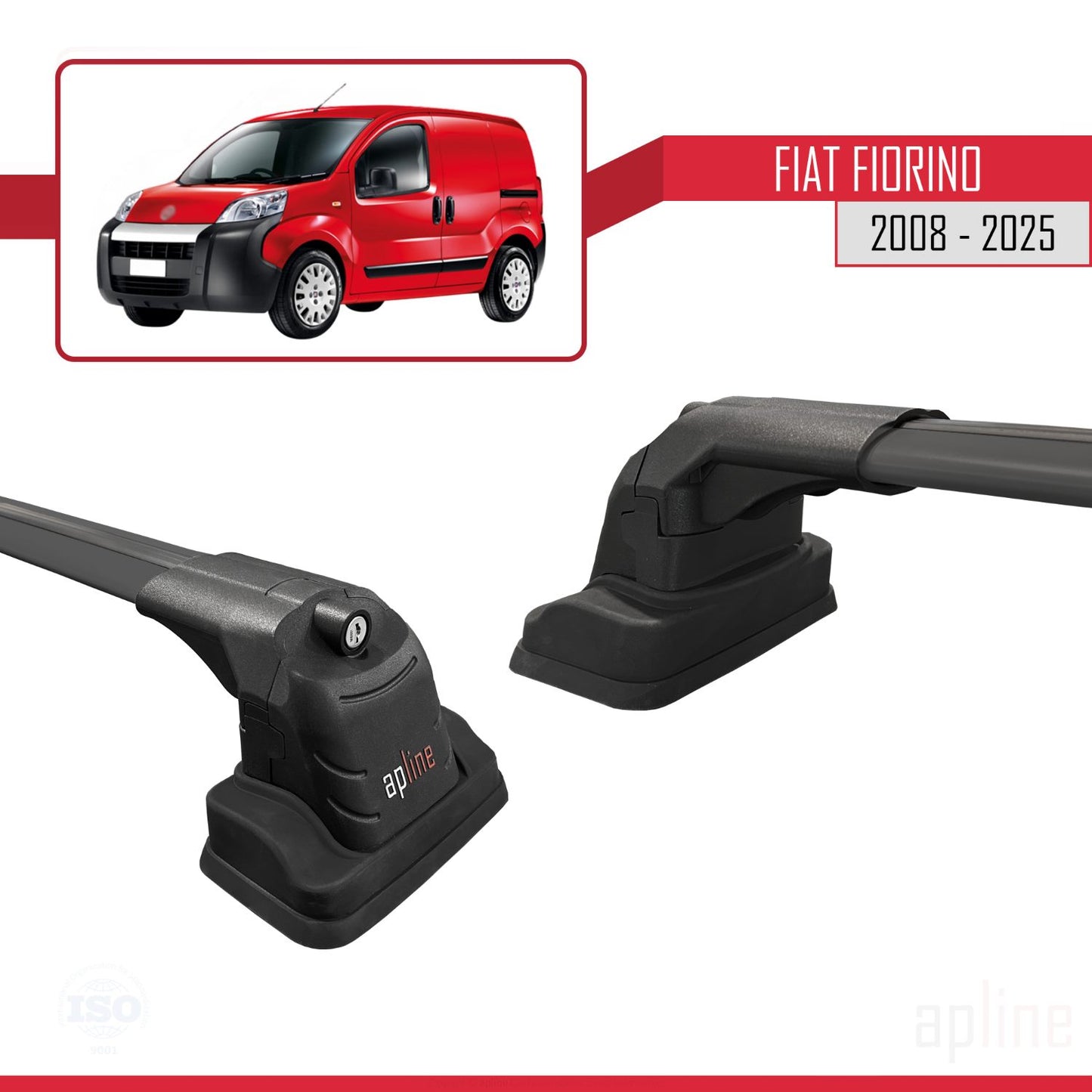 Kompatibel mit Fiat Fiorino 2008-2025 ACE-3 Dachgepäckträger, Auto-Reling, Gepäckträger, schwarzes Aluminium, 2 Stangen