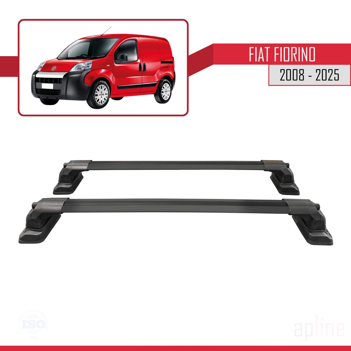 Kompatibel mit Fiat Fiorino 2008-2025 ACE-3 Dachgepäckträger, Auto-Reling, Gepäckträger, schwarzes Aluminium, 2 Stangen