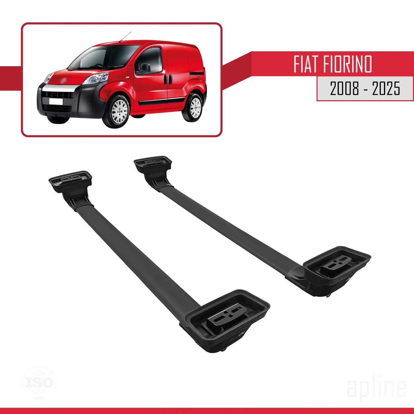 Kompatibel mit Fiat Fiorino 2008-2025 ACE-3 Dachgepäckträger, Auto-Reling, Gepäckträger, schwarzes Aluminium, 2 Stangen