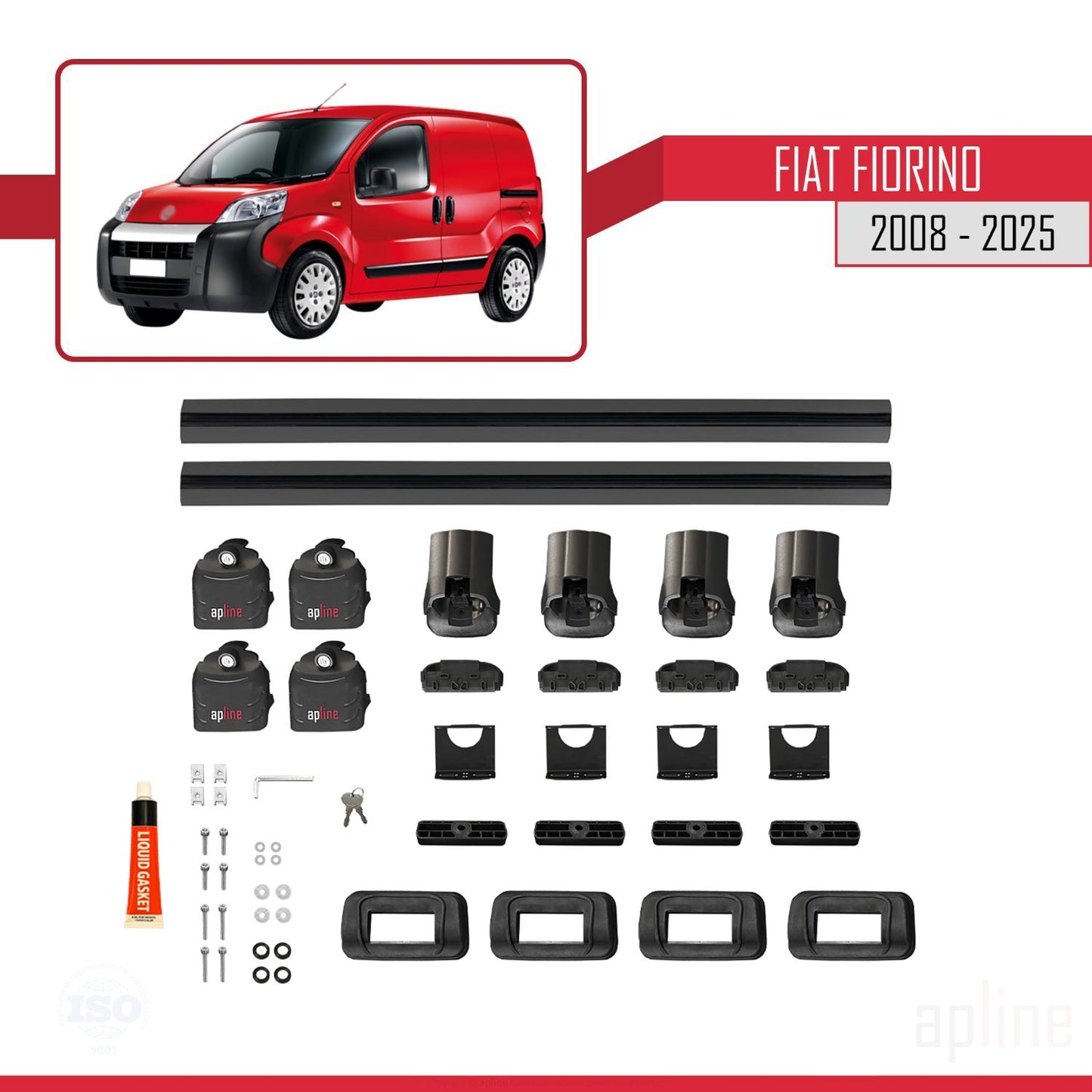 Kompatibel mit Fiat Fiorino 2008-2025 ACE-3 Dachgepäckträger, Auto-Reling, Gepäckträger, schwarzes Aluminium, 2 Stangen