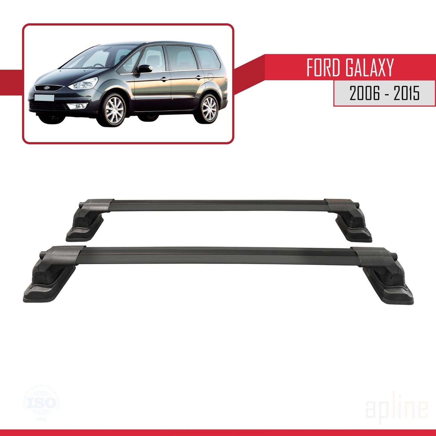 Compatibile con Ford Galaxy (MK3) 2006-2015 ACE-3 Barre portatutto per auto, barre portatutto in alluminio nero, 2 barre