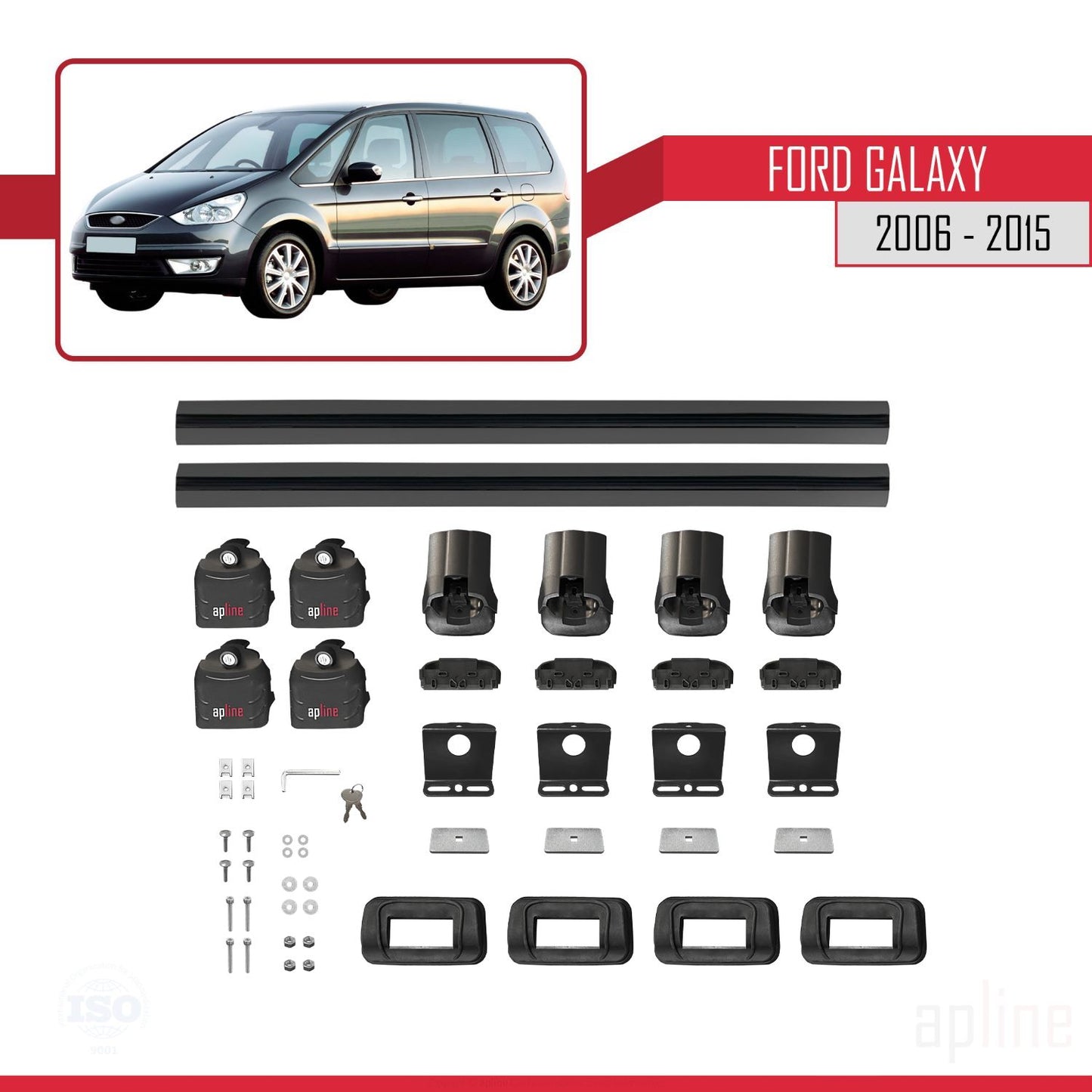 Compatibile con Ford Galaxy (MK3) 2006-2015 ACE-3 Barre portatutto per auto, barre portatutto in alluminio nero, 2 barre