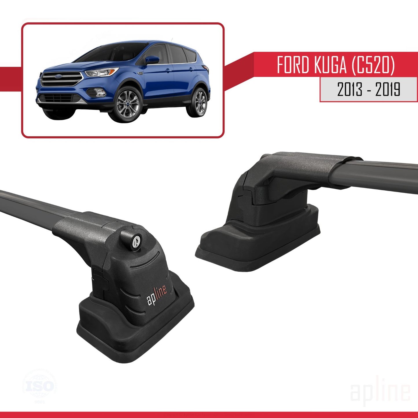 Compatibile con Ford Kuga (C520) 2013-2019 Barre portatutto ACE-3 per auto, barre portatutto in alluminio nero, 2 barre