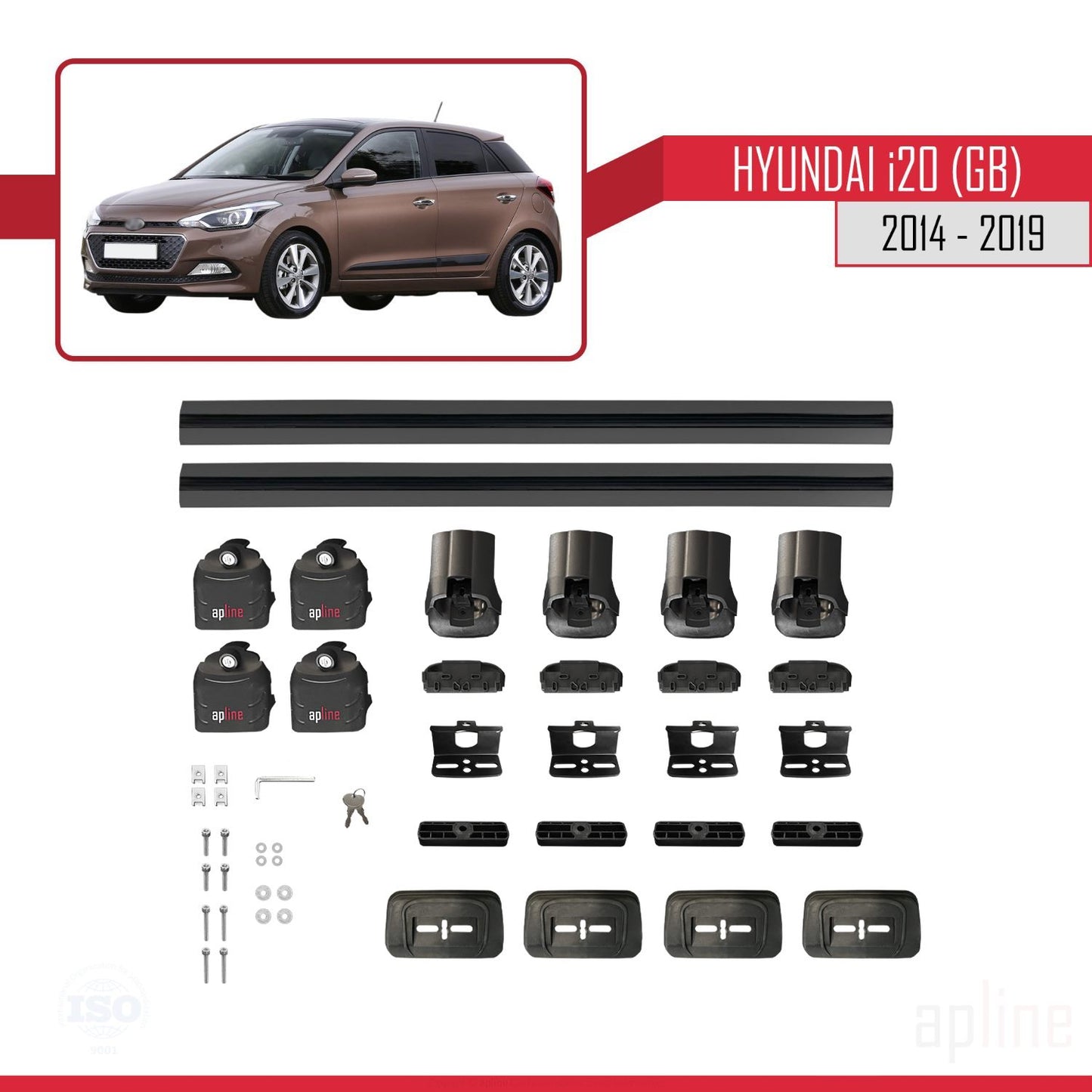 Compatibile con Hyundai i20 (GB) 2014-2019 ACE-3 Barre portatutto per auto, barre portatutto in alluminio nero, 2 barre