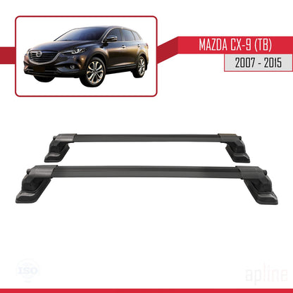 Compatible avec Mazda CX-9 (TB) 2007-2015 ACE-3 Barres de Toit Railing Porte-Bagages de Voiture Noir Aluminium 2 Barres