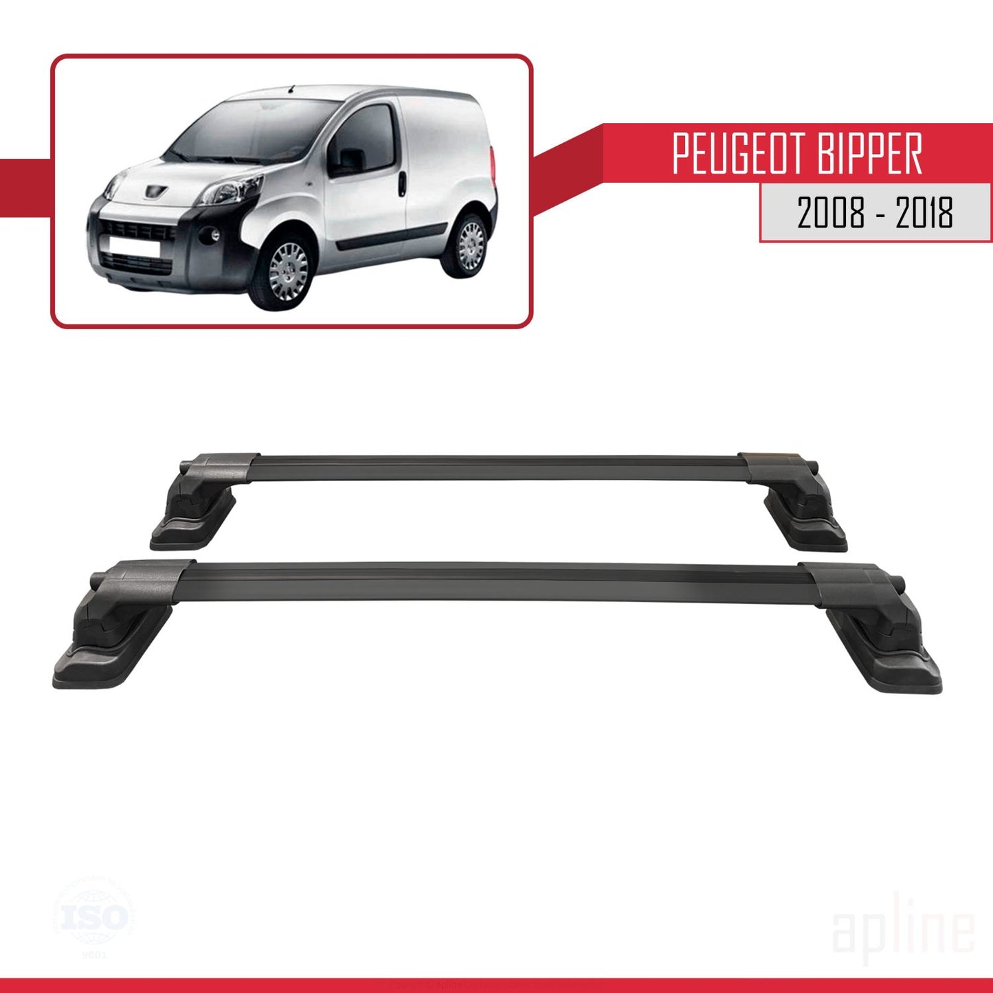 Compatible avec Peugeot Bipper 2008-2018 ACE-3 Barres de Toit Railing Porte-Bagages de Voiture Noir Aluminium 2 Barres
