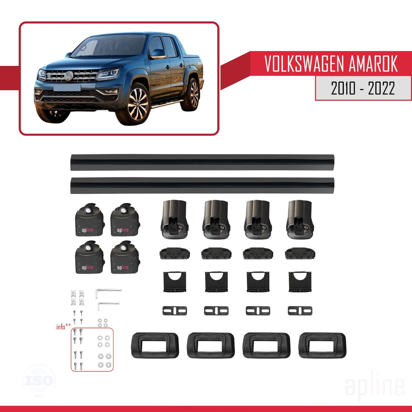 Compatible avec Volkswagen Amarok 2010-2022 ACE-3 Barres de Toit Railing Porte-Bagages de Voiture Noir Aluminium 2 Barres