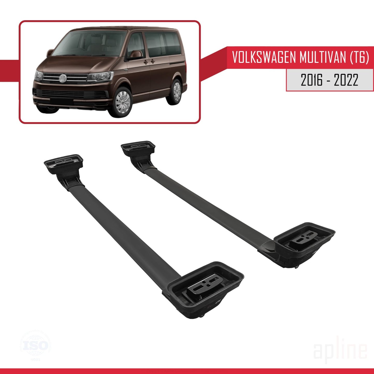 Compatible avec Volkswagen Multivan (T6) 2016-2022 ACE-3 Barres de Toit Railing Porte-Bagages de Voiture Noir Aluminium 2 Barres