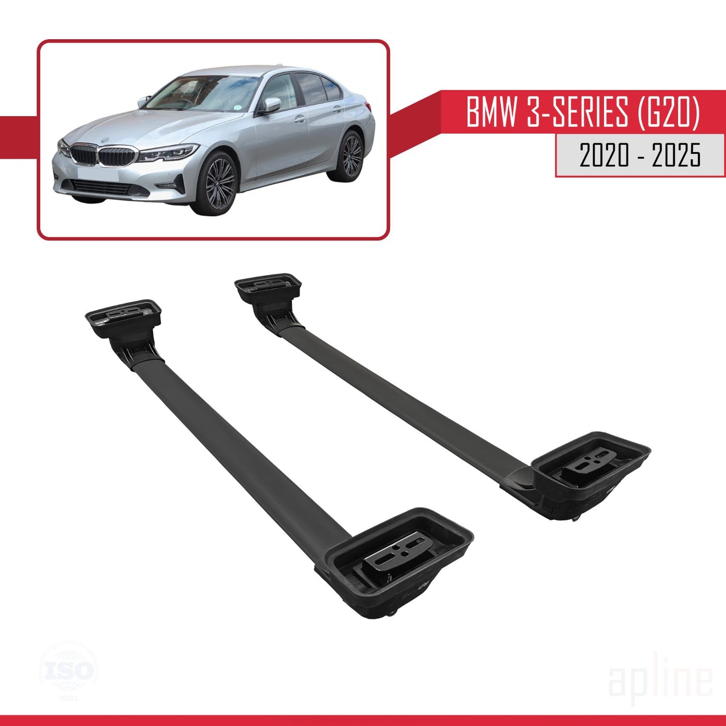 Compatibile con BMW Serie 3 (G20) 2020-2025 Barre portatutto ACE-3 in alluminio nero, 2 barre