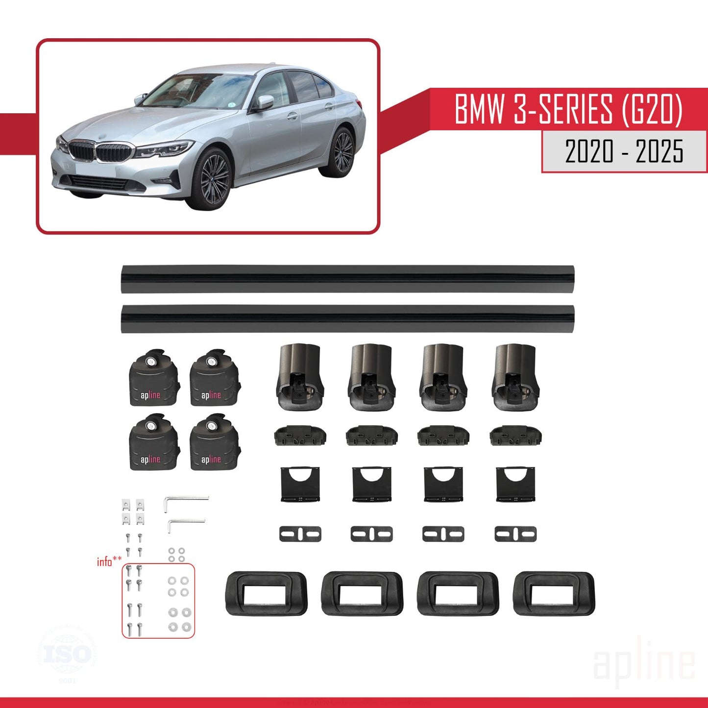 Compatibile con BMW Serie 3 (G20) 2020-2025 Barre portatutto ACE-3 in alluminio nero, 2 barre