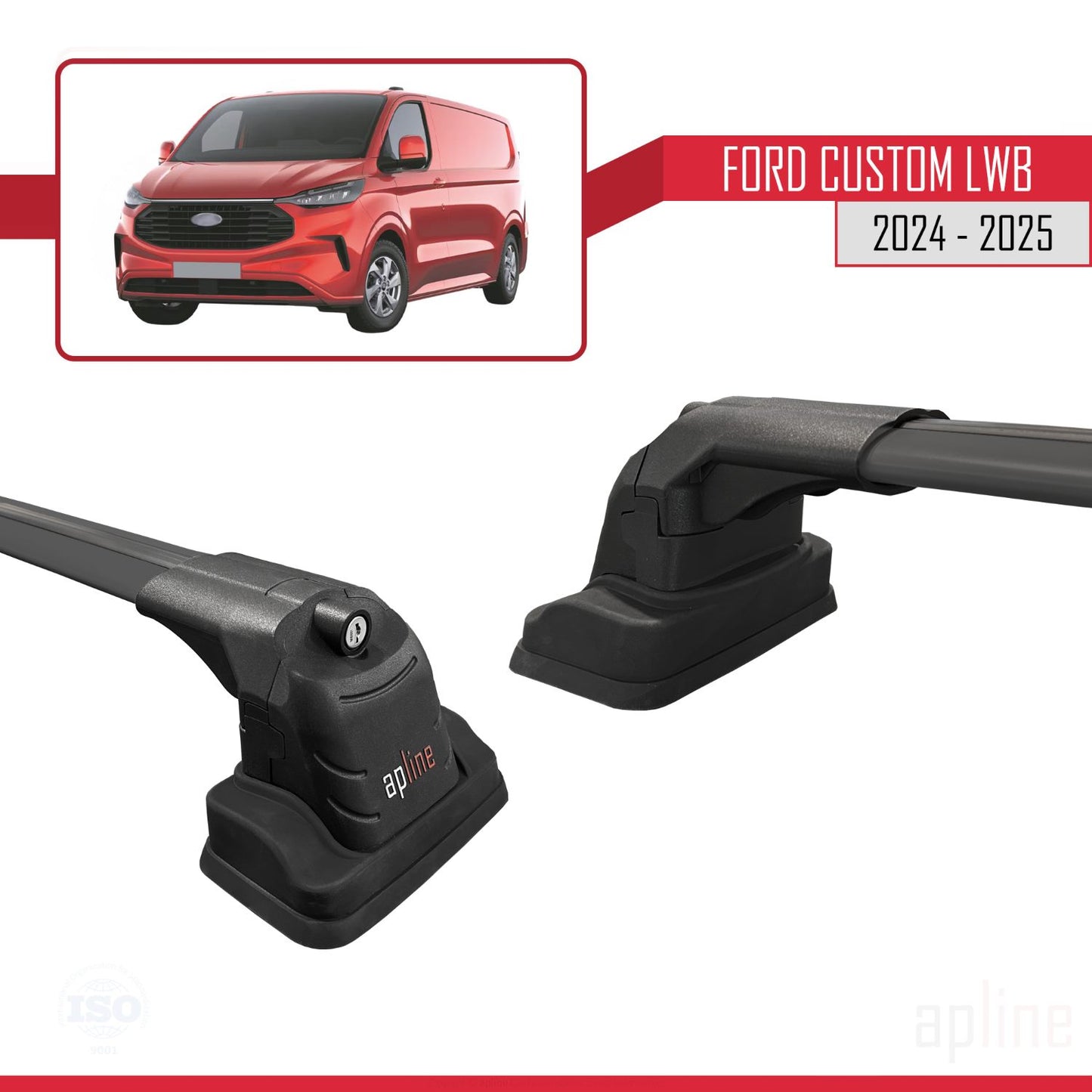 Compatibile con Ford Custom 2024-2025 ACE-3 Barre portatutto per auto Portapacchi in alluminio nero 2 barre