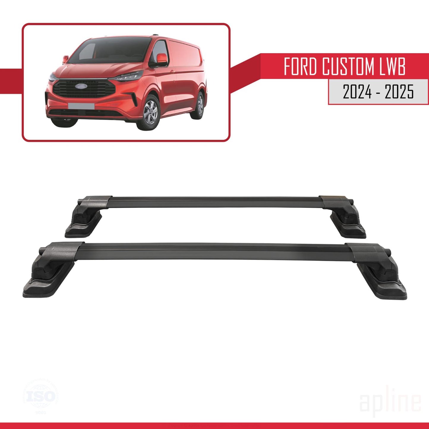 Compatibile con Ford Custom 2024-2025 ACE-3 Barre portatutto per auto Portapacchi in alluminio nero 2 barre