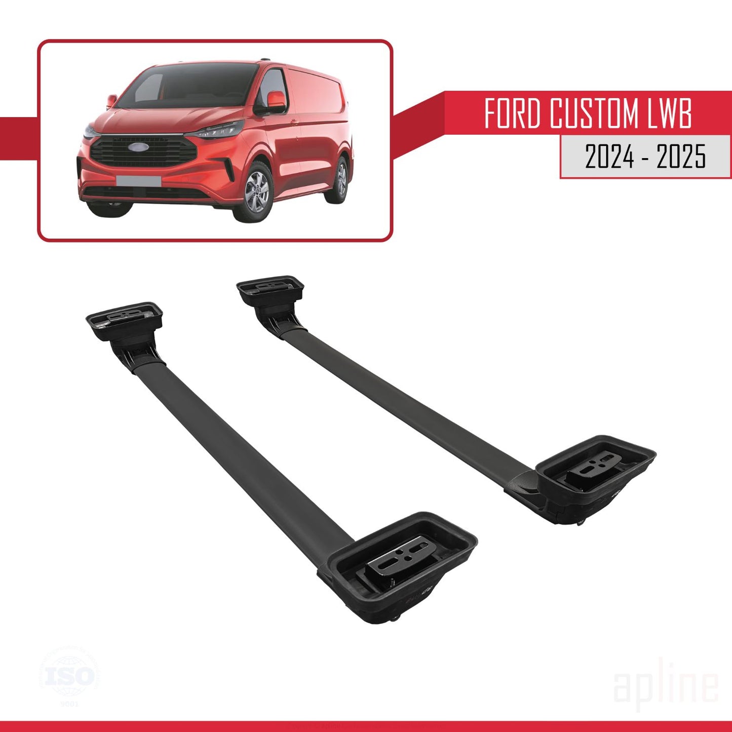 Compatibile con Ford Custom 2024-2025 ACE-3 Barre portatutto per auto Portapacchi in alluminio nero 2 barre