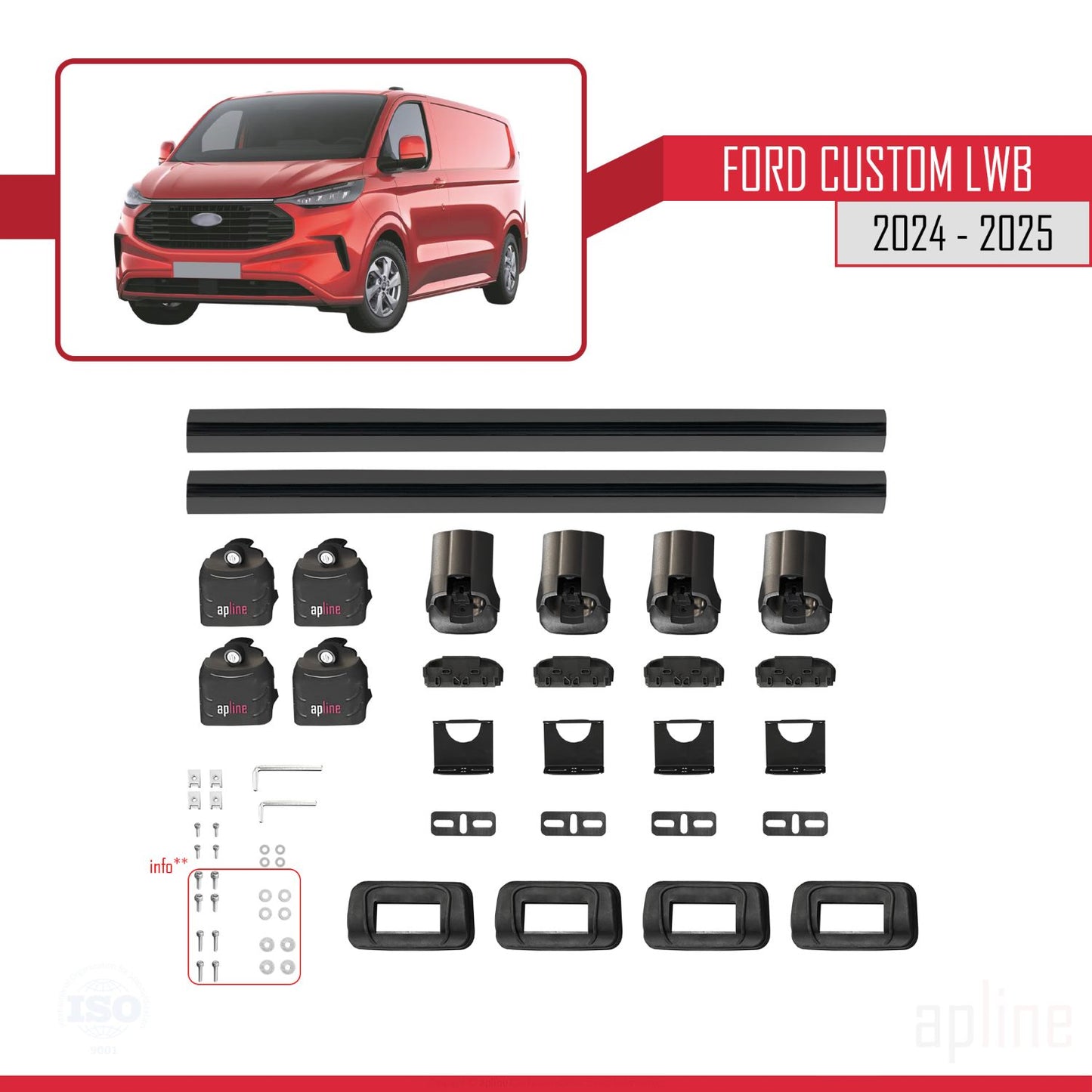 Compatibile con Ford Custom 2024-2025 ACE-3 Barre portatutto per auto Portapacchi in alluminio nero 2 barre