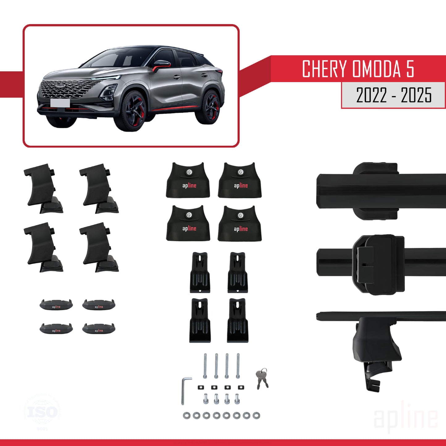 Kompatibel mit Chery Omoda 5 2023-2025 ACE-4 Dachgepäckträger, Reling, Gepäckträger, schwarzes Aluminium, 2 Stangen