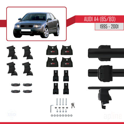 Kompatibel mit A4 (B5) 1995-2001 ACE-4 Dachgepäckträger, schwarzes Aluminium, 2 Stangen