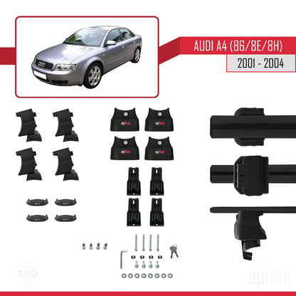 Kompatibel mit A4 (B6) 2001-2004 ACE-4 Dachgepäckträger, schwarzes Aluminium, 2 Stangen