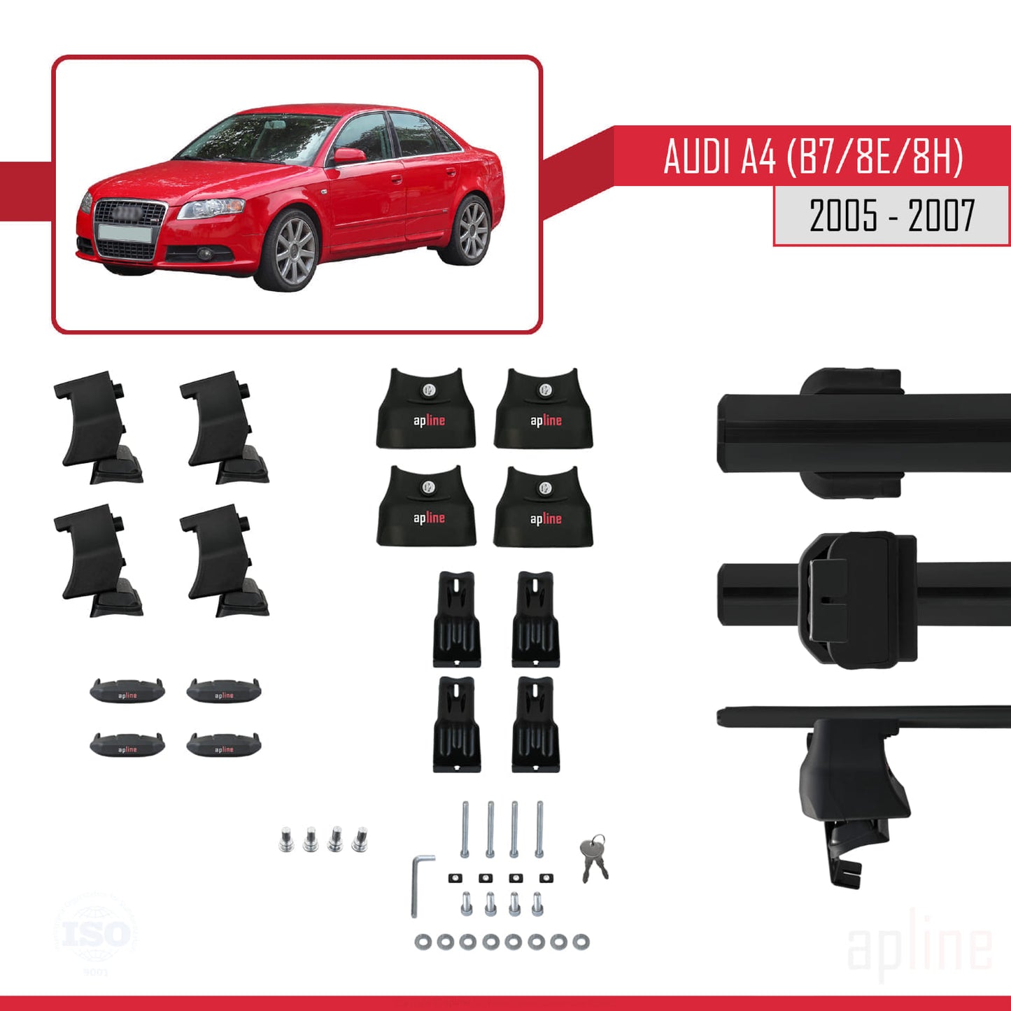 Kompatibel mit A4 (B7) 2005-2007 ACE-4 Dachgepäckträger, schwarzes Aluminium, 2 Stangen