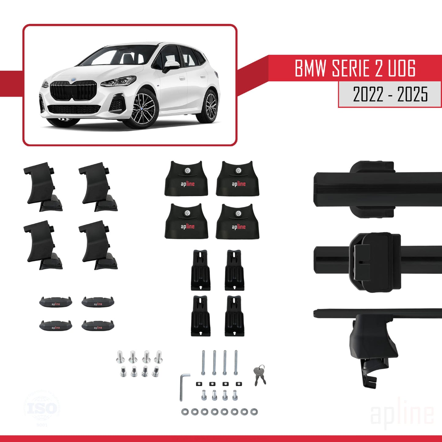 Kompatibel mit BMW 2er (U06) Active Tourer 2022-2025 ACE-4 Dachgepäckträger, schwarzes Aluminium, 2 Querträger
