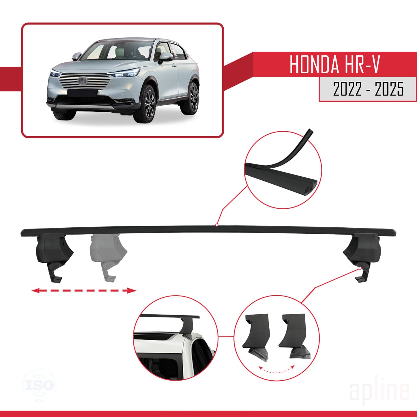 Compatibile con Honda HR-V 3 2022-2025 ACE-4 Barre portatutto per auto Portapacchi in alluminio nero 2 barre