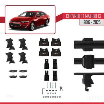 Kompatibel mit Chevrolet Malibu IX 2016-2025 ACE-4 Dachgepäckträger, Reling, Gepäckträger, schwarzes Aluminium, 2 Stangen