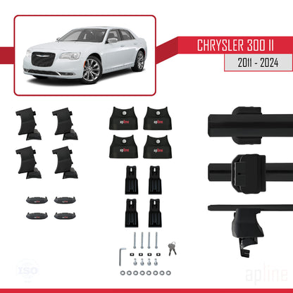 Kompatibel mit Chrysler 300 II (LD) 2011-2023 ACE-4 Dachträger, Auto-Dachgepäckträger, schwarzes Aluminium, 2 Stangen