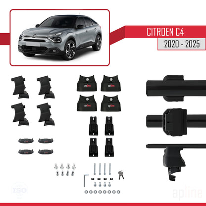 Kompatibel mit Citroen C4 III (C41) 2020-2025 ACE-4 Dachgepäckträger, Reling, Gepäckträger, schwarzes Aluminium, 2 Stangen