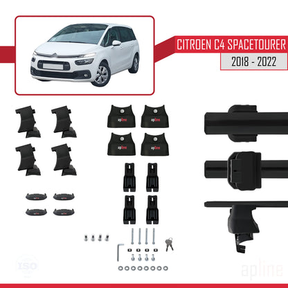 Kompatibel mit Citroen C4 Spacetourer 2018-2022 ACE-4 Dachgepäckträger, Reling, Gepäckträger, schwarzes Aluminium, 2 Stangen