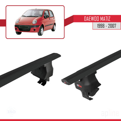 Kompatibel mit Daewoo Matiz 1998-2007 ACE-4 Dachgepäckträger, Reling, Gepäckträger, schwarzes Aluminium, 2 Stangen