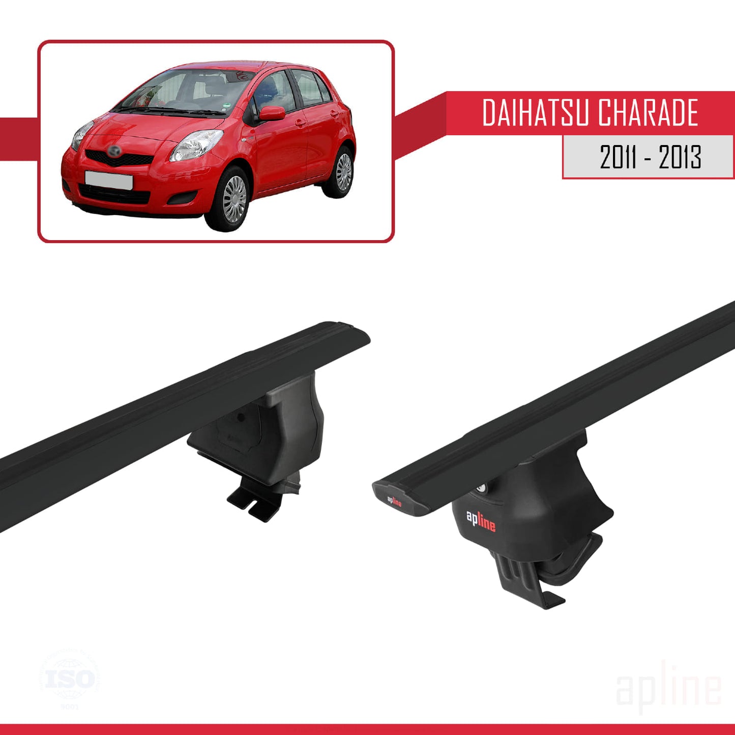Kompatibel mit Daihatsu Charade 2011-2013 ACE-4 Dachgepäckträger, Gepäckträger, schwarzes Aluminium, 2 Stangen