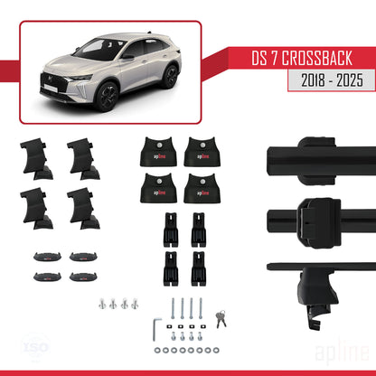 Kompatibel mit DS 7 Crossback 2018-2025 ACE-4 Dachgepäckträger, Reling, Gepäckträger, schwarzes Aluminium, 2 Stangen