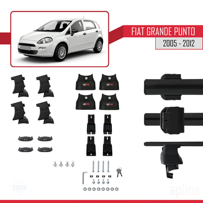 Kompatibel mit Fiat Grande Punto (199) 2005-2012 ACE-4 Dachgepäckträger, Reling, Gepäckträger, schwarzes Aluminium, 2 Stangen