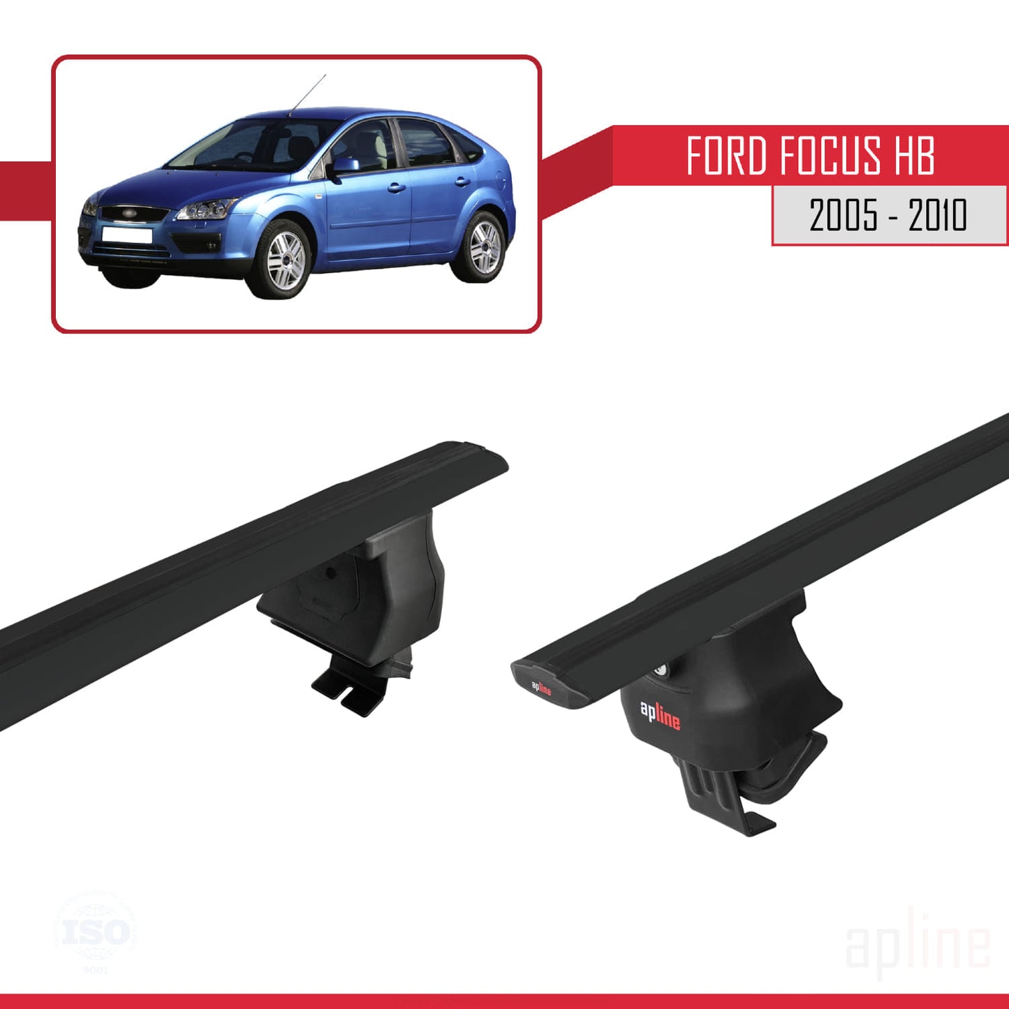 Compatibile con Ford Focus 2 (C307) HB 2005-2010 ACE-4 Barre portatutto per auto Portapacchi in alluminio nero 2 barre