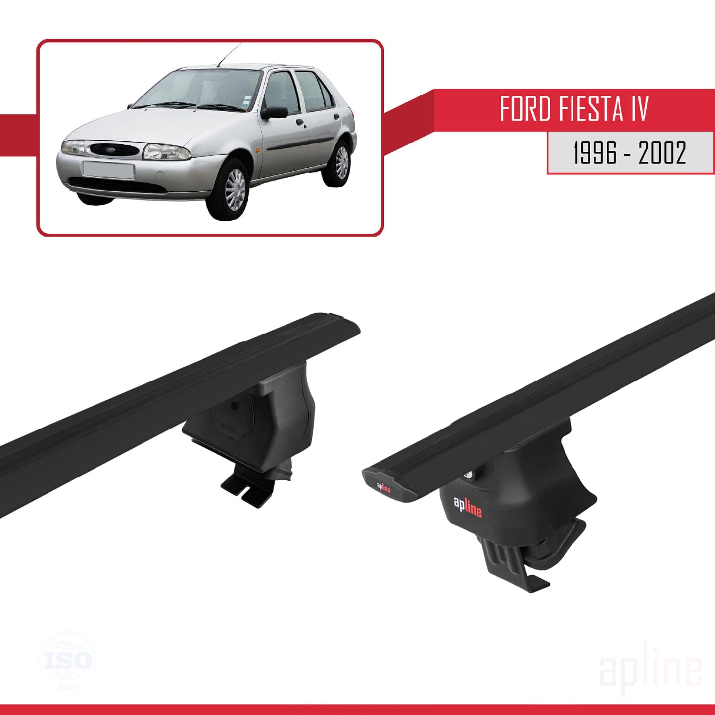 Compatibile con Ford Fiesta 4 1996-2002 ACE-4 Barre portatutto per auto Portapacchi in alluminio nero 2 barre