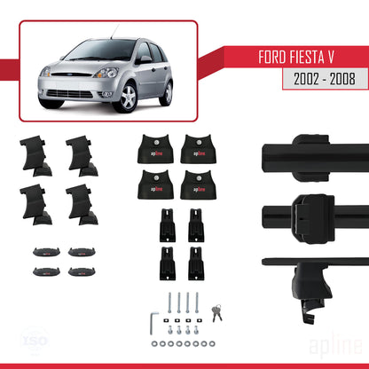 Compatibile con Ford Fiesta 5 2002-2008 ACE-4 Barre portatutto per auto, barre portatutto in alluminio nero, 2 barre