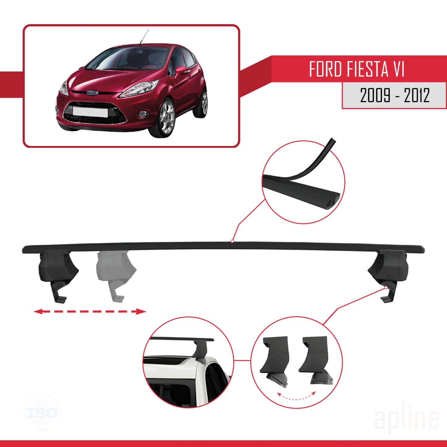 Compatibile con Ford Fiesta 6 Pre-Facelift 2009-2012 ACE-4 Barre portatutto per auto Portapacchi in alluminio nero 2 barre