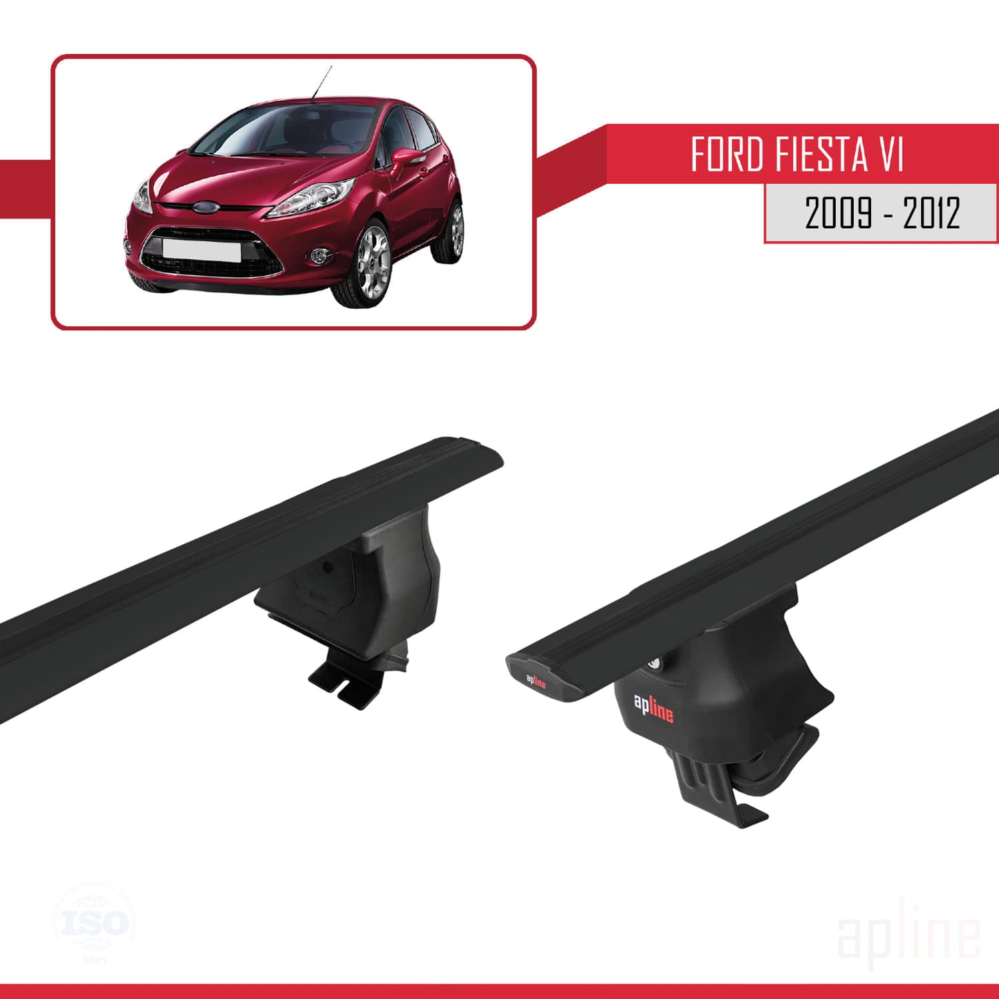 Compatibile con Ford Fiesta 6 Pre-Facelift 2009-2012 ACE-4 Barre portatutto per auto Portapacchi in alluminio nero 2 barre