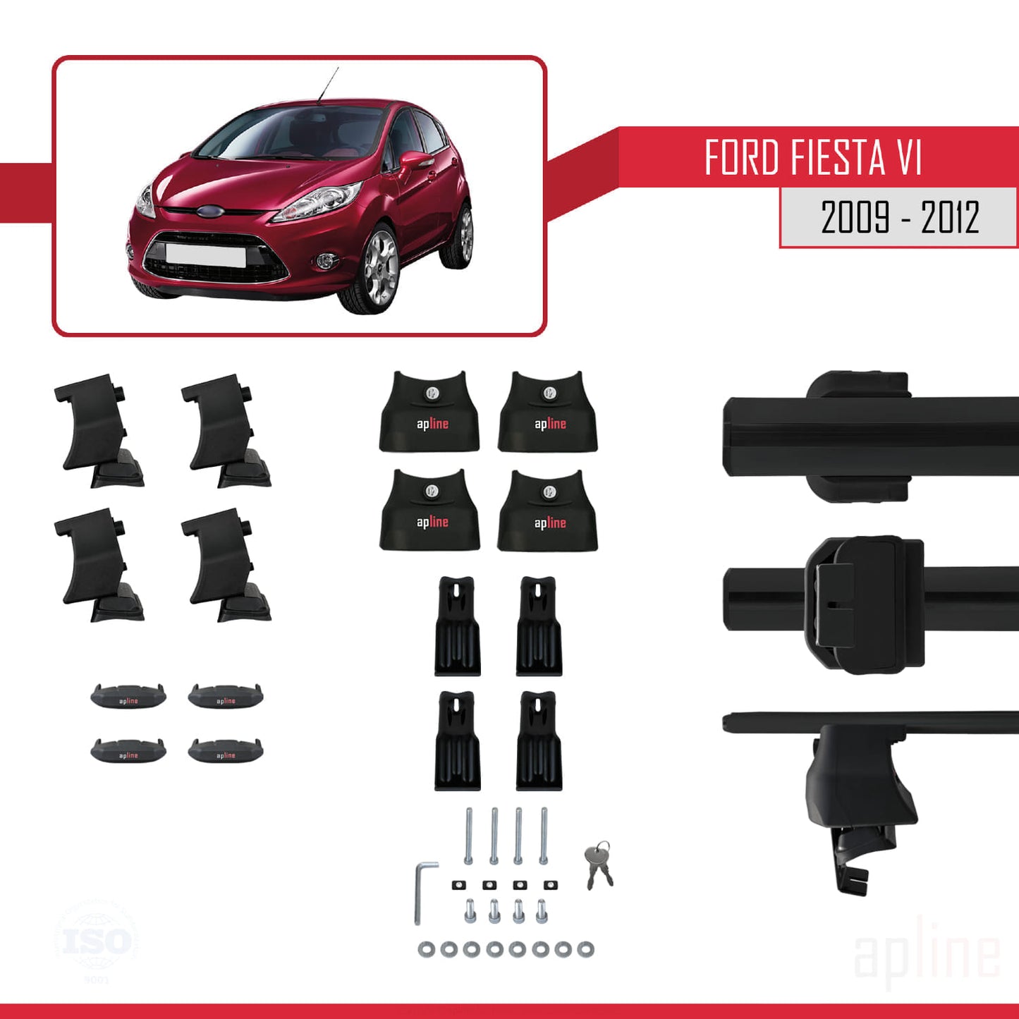 Compatibile con Ford Fiesta 6 Pre-Facelift 2009-2012 ACE-4 Barre portatutto per auto Portapacchi in alluminio nero 2 barre