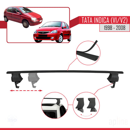 Compatible with Tata Indica (V1/V2) 1998-2008 ACE-4 Car Roof Rack Cross Bar Black Aluminium 2 Bars