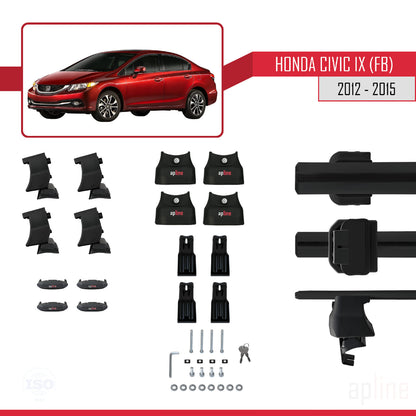 Compatibile con Honda Civic 9 (FB) Berlina 2012-2015 ACE-4 Barre Tetto Portapacchi Auto Barre Portatutto Nero Alluminio 2 Barre