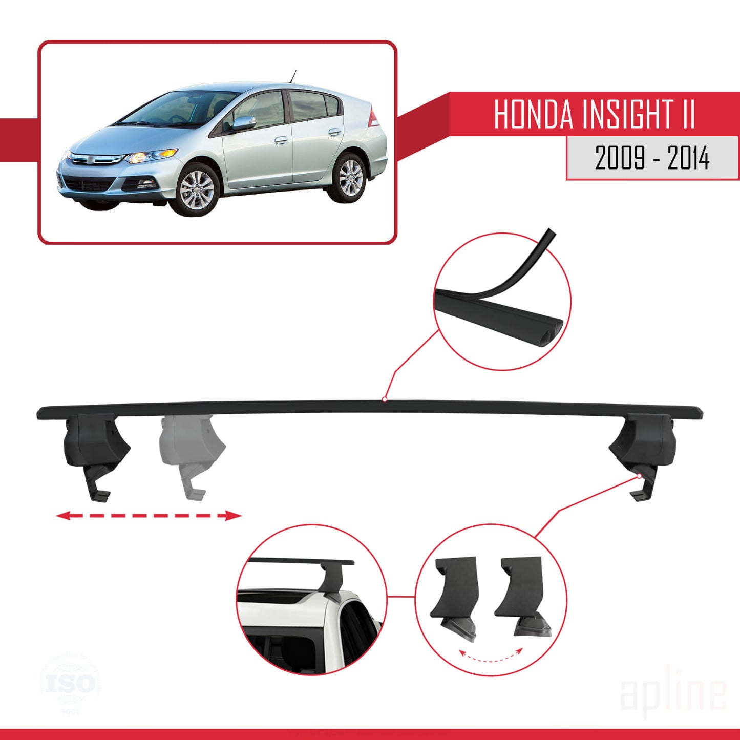 Compatibile con Honda Insight 2 (ZE2) 2009-2014 Barre portatutto ACE-4 Barre portatutto per auto in alluminio nero 2 barre