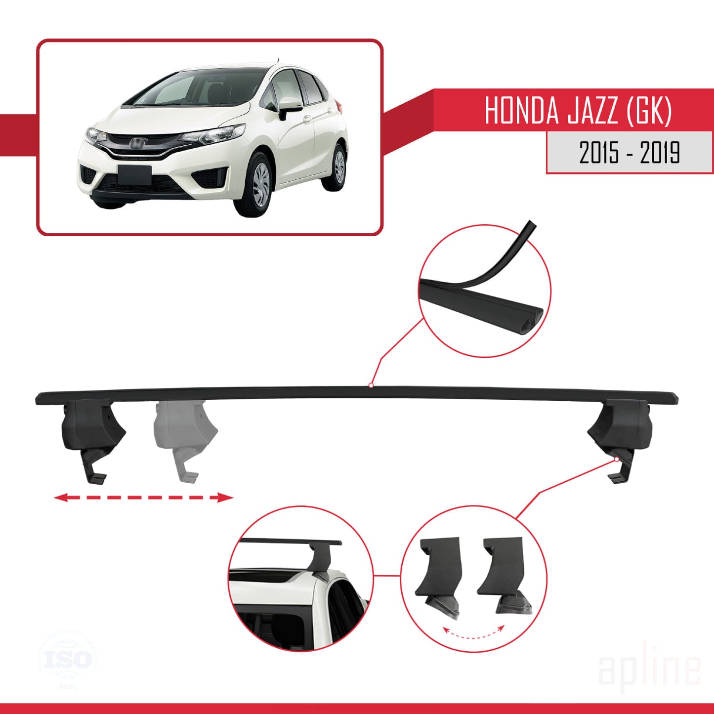 Compatibile con Honda Jazz 3 (GK) 2015-2019 ACE-4 Barre portatutto per auto Portapacchi Alluminio nero 2 barre