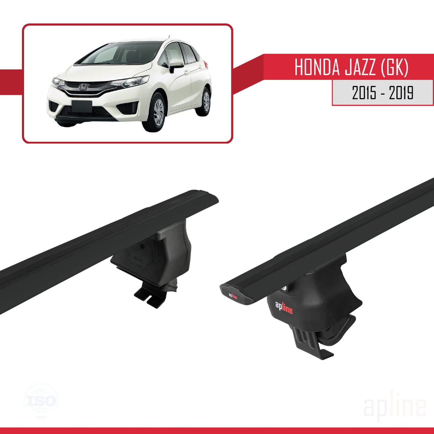 Compatibile con Honda Jazz 3 (GK) 2015-2019 ACE-4 Barre portatutto per auto Portapacchi Alluminio nero 2 barre