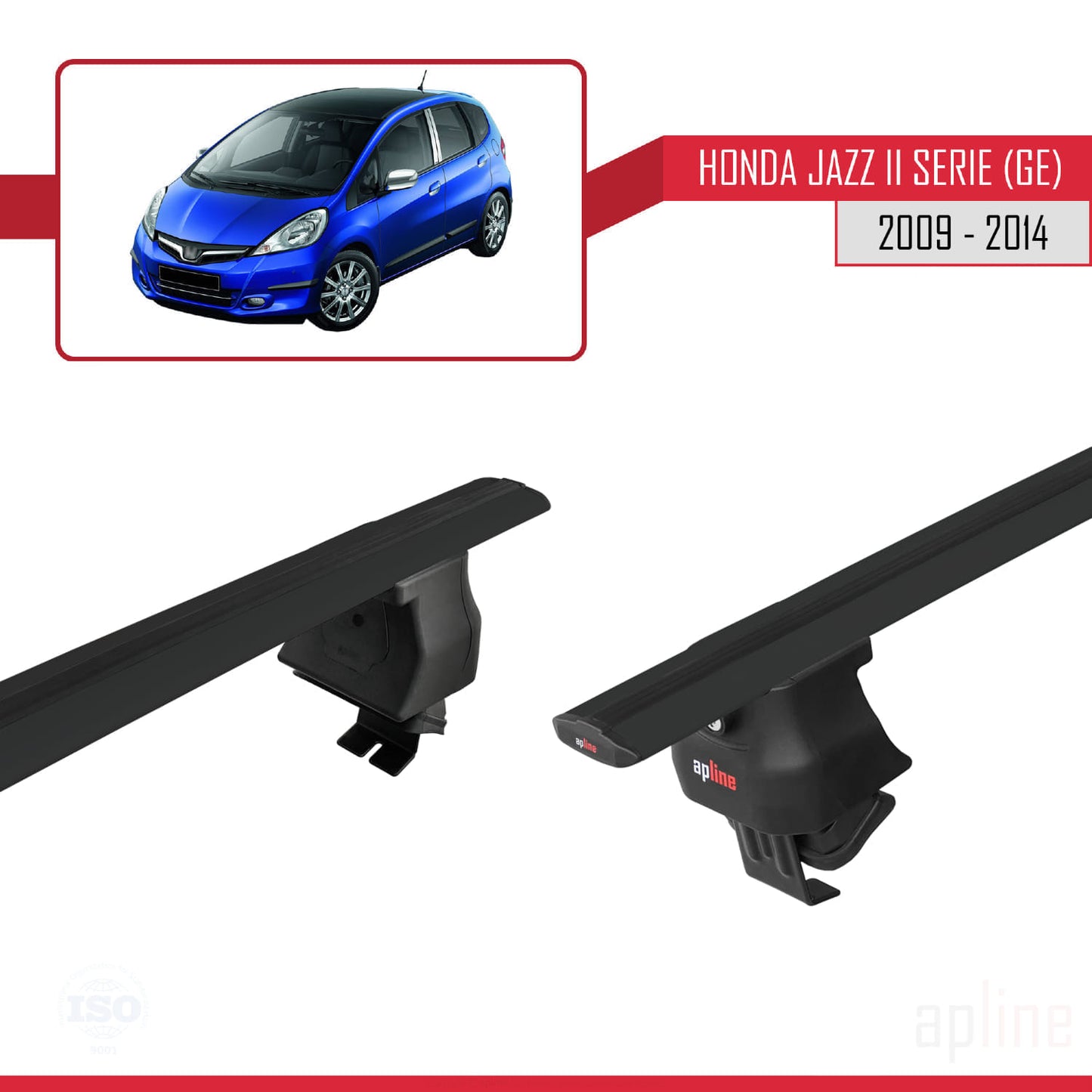 Compatibile con Honda Jazz 2 (GE) 2009-2014 Barre portatutto ACE-4 Portapacchi per auto in alluminio nero 2 barre