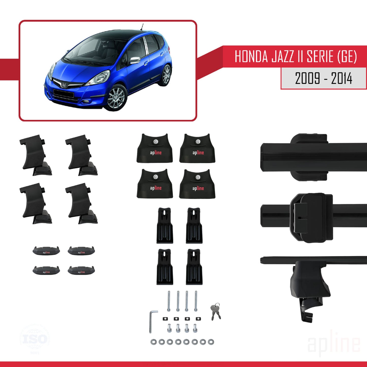 Compatibile con Honda Jazz 2 (GE) 2009-2014 Barre portatutto ACE-4 Portapacchi per auto in alluminio nero 2 barre