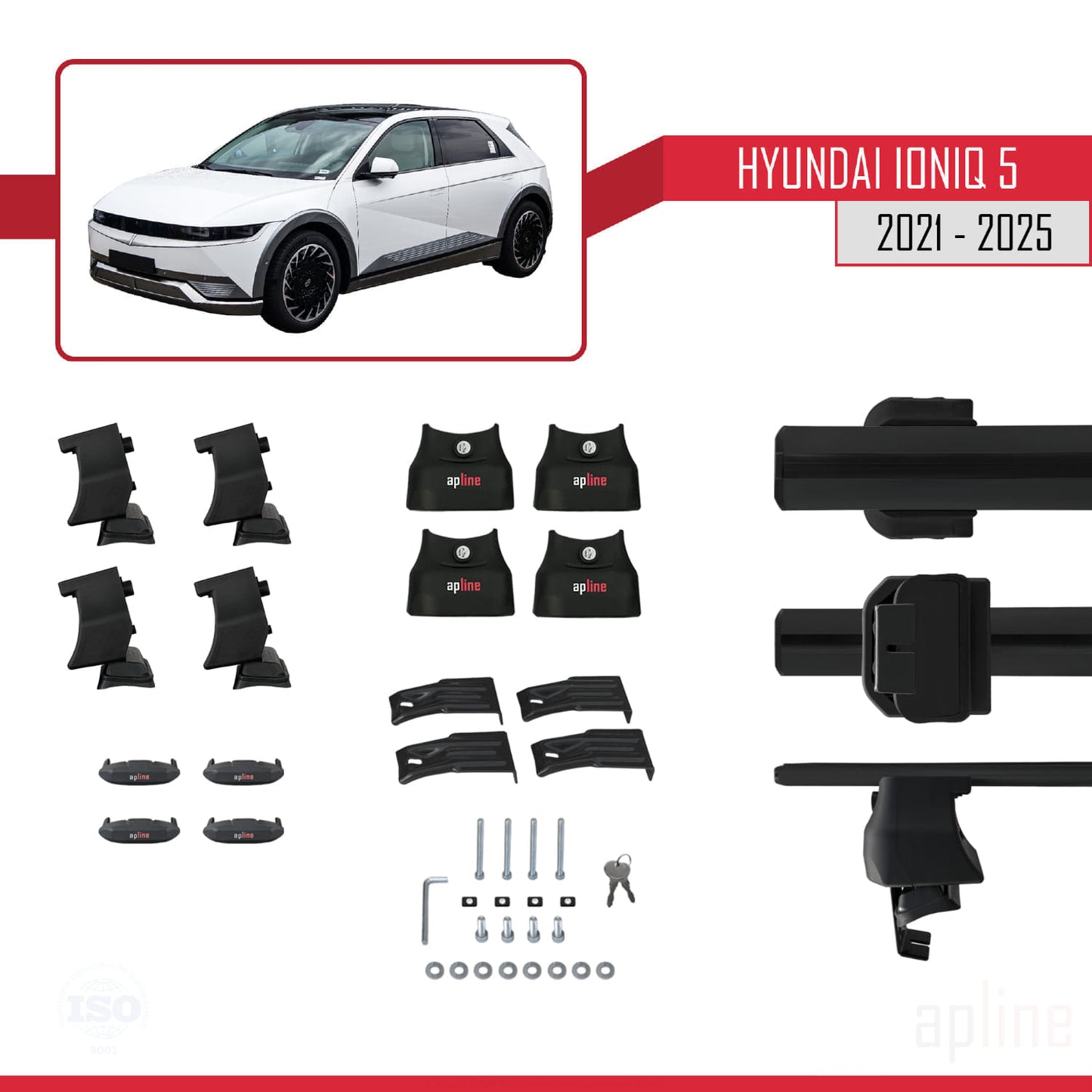 Compatible with Hyundai Ioniq 5 (NE) 2021-2025 ACE-4 Car Roof Rack Cross Bar Black Aluminium 2 Bars