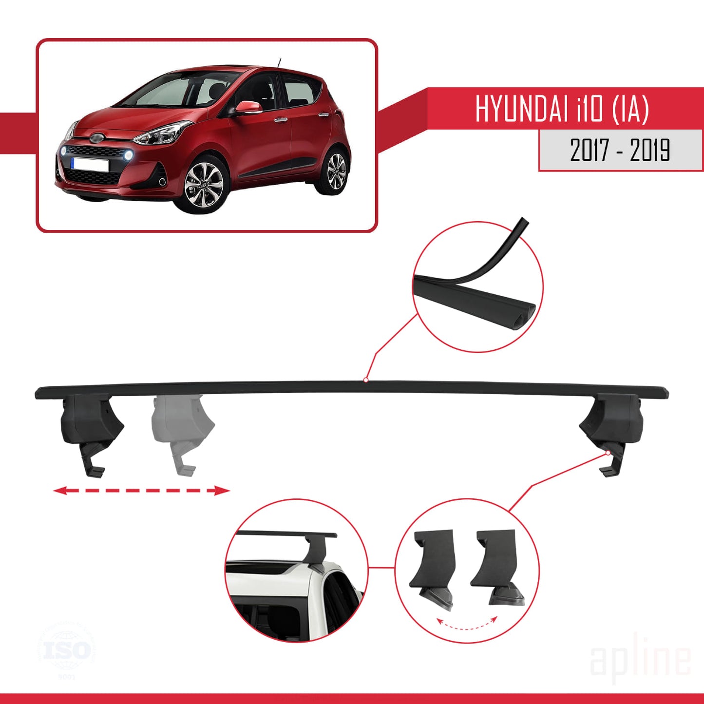 Compatibile con Hyundai i10 II (IA) Post-Facelift 2017-2019 ACE-4 Barre portatutto per auto Portapacchi in alluminio nero 2 barre