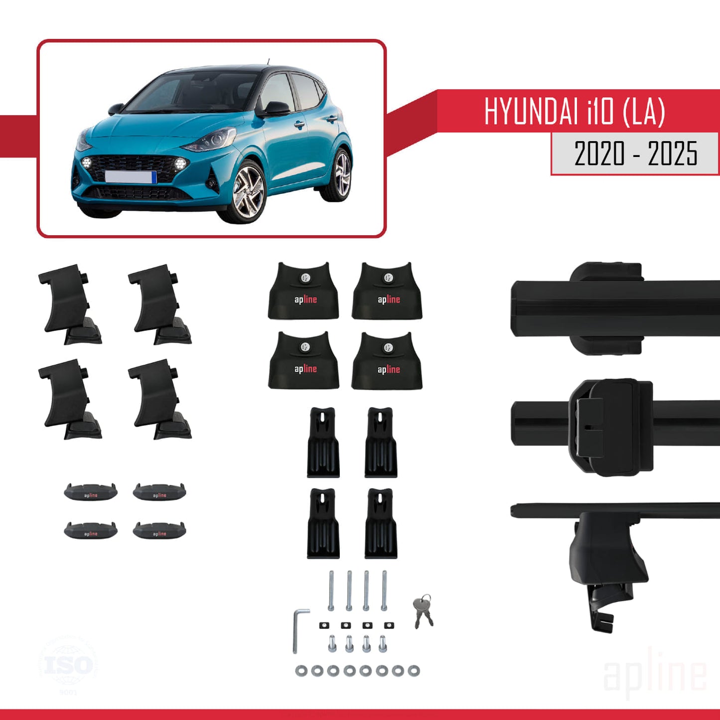 Compatibile con Hyundai i10 III (AC3) 2020-2025 ACE-4 Barre portatutto per auto, in alluminio nero, 2 barre