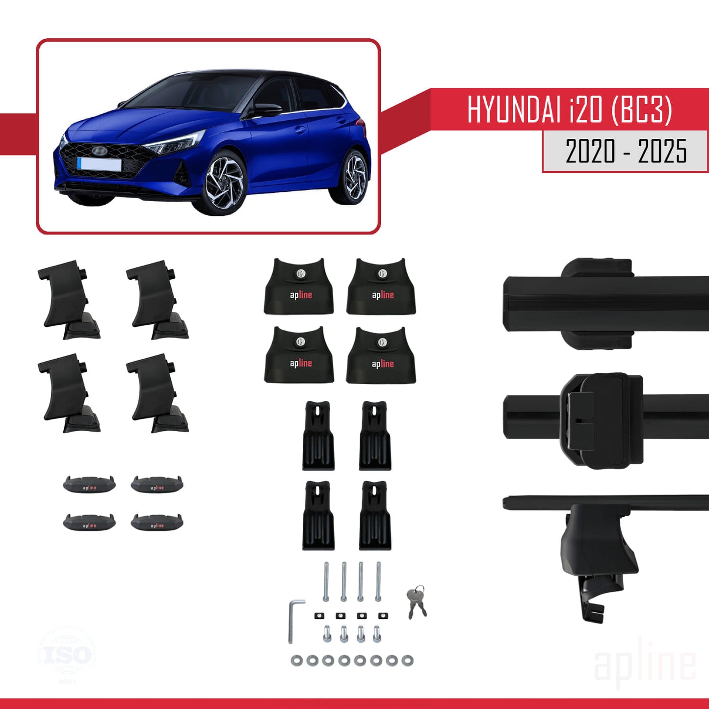 Compatibile con Hyundai i20 III (BC3) 2020-2025 ACE-4 Barre portatutto per auto Portapacchi in alluminio nero 2 barre