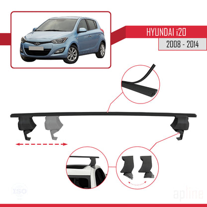 Compatibile con Hyundai i20 (PB) 2008-2014 ACE-4 Barre portatutto per auto, barre portatutto in alluminio nero, 2 barre